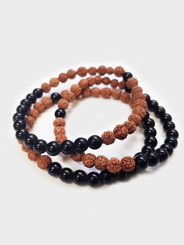 Yoga Studio Rudraksha With Black Star Mala Bead Bracelet